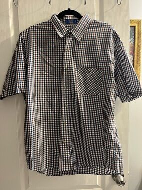 Pendleton Short-Sleeve Button-Down Shirt in Blue, Brown & White Check